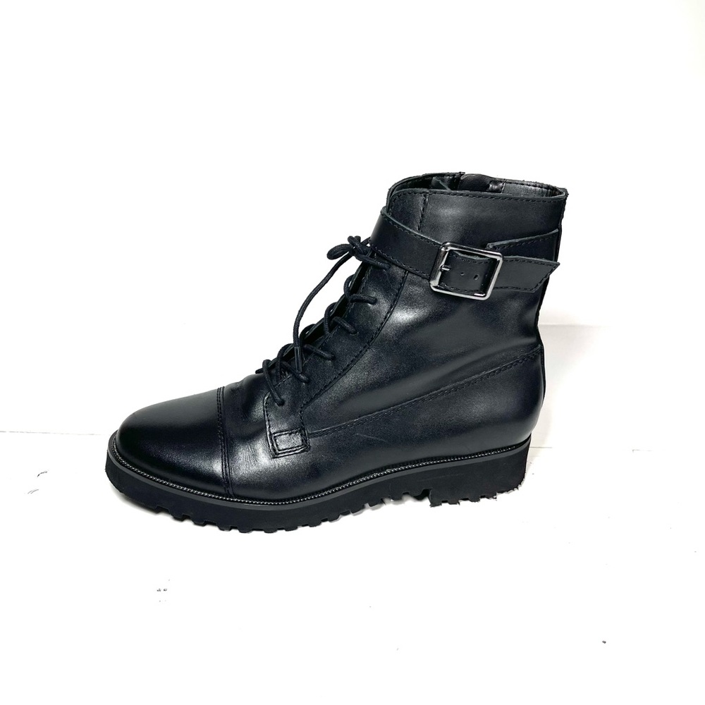 Franco Sarto Carlson Women’s Lace Up Ankle Boots Black Leather‎ Buckle Size 7M